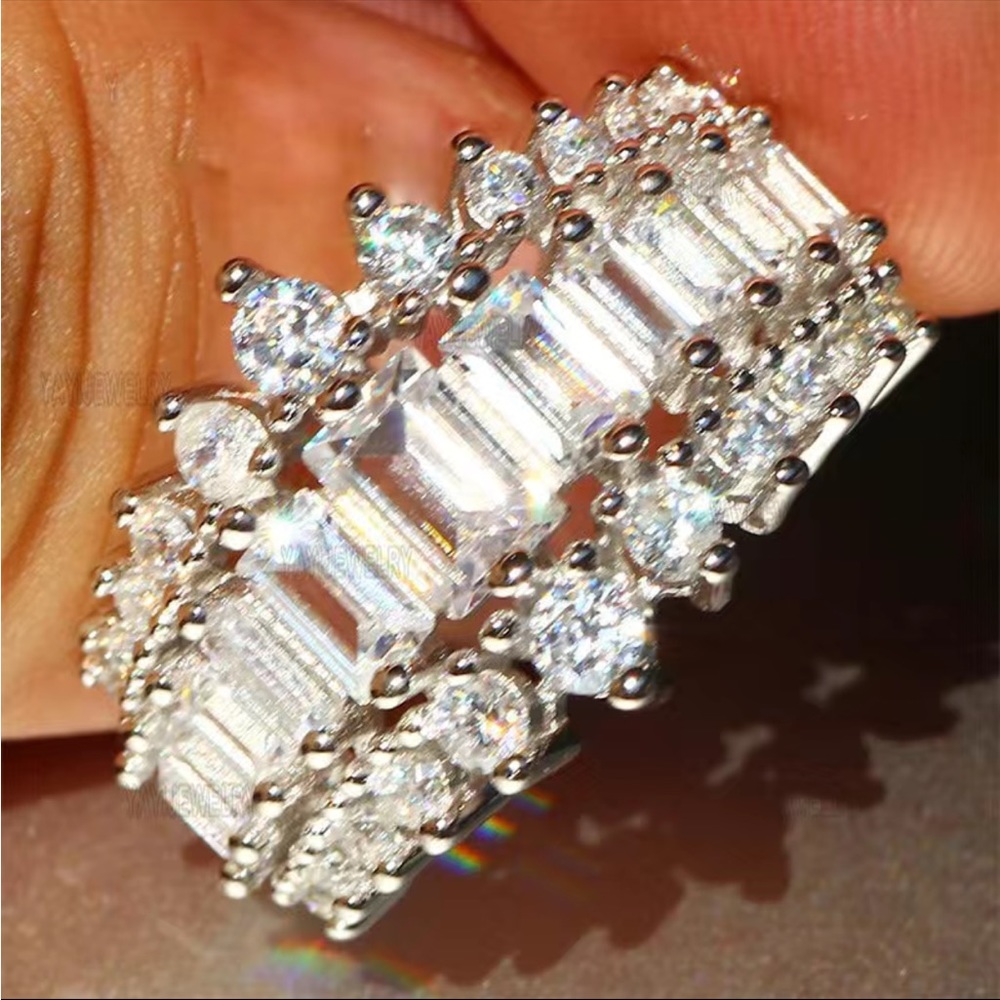 New 925 Silver Gorgeous Chunky Promise Diamond Band Ring - Picture 4 of 6
